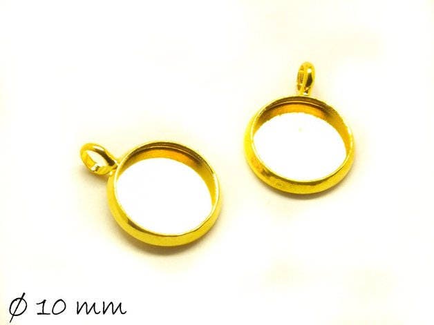 4 Stück Anhänger mit Cabochonfassung/ Medaillon, Ø 10 mm golden