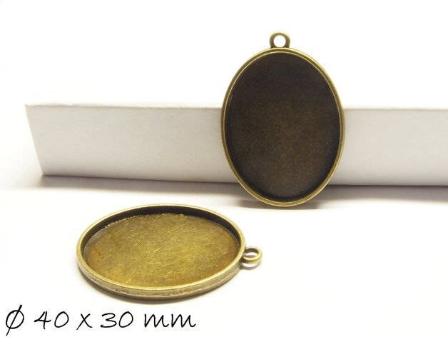 2 Stück Anhänger mit Cabochonfassung / Medaillon, Ø 40 x 30 mm, bronze
