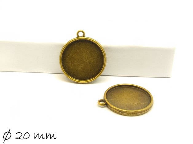 2 Stück Anhänger mit Cabochonfassung / Medaillon, Ø 20 mm, bronze, Doppelfassung