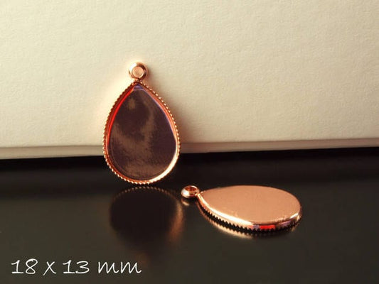 2 Stück Anhänger mit Cabochonfassung/Medaillon, Tropfen 18 x 13 mm, rosegold