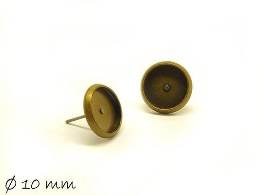 4 Stück Ohrstecker Rohling mit Fassung in bronze, 10 mm Ohrringe Stecker