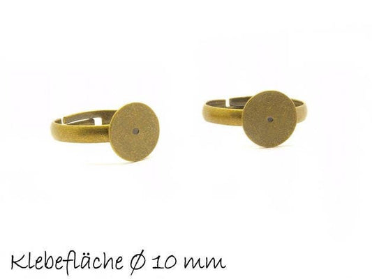 2 Stück Ring Rohling, verstellbar, bronze, 17 mm, Fläche 10 mm