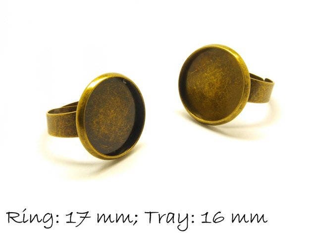 2 Stück Ring Rohlinge bronze, 16 mm Cabochonfassung