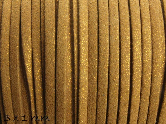 0,42EUR/m - 6 m Wildlederimitat 3 x 1,5 mm gold, flach