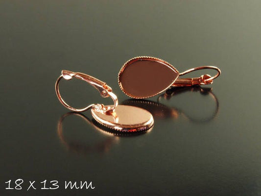 4 Stück Brisuren mit tropfenförmiger Cabochonfassung  in rosegold 18 x 13 mm