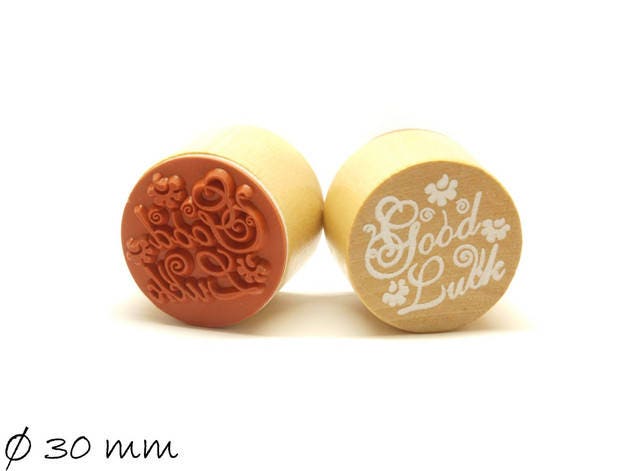 1 Stück Stempel " Good Luck " Gummistempel Ø 30mm rund