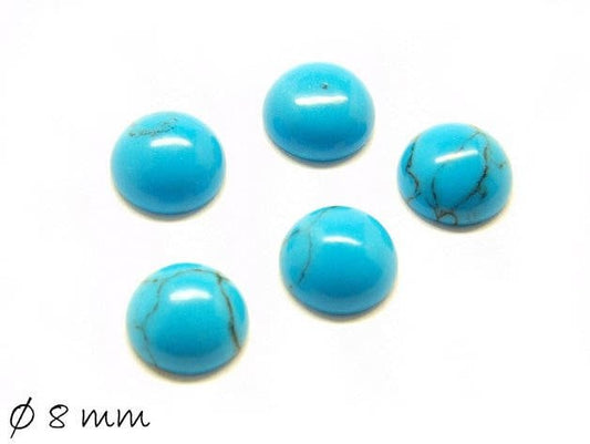2 Stück Cabochons, himmelblauer synthetischer Türkis, 8 mm