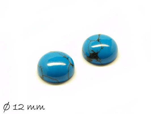 2 Stück Cabochons, himmelblauer synthetischer Türkis, 12 mm