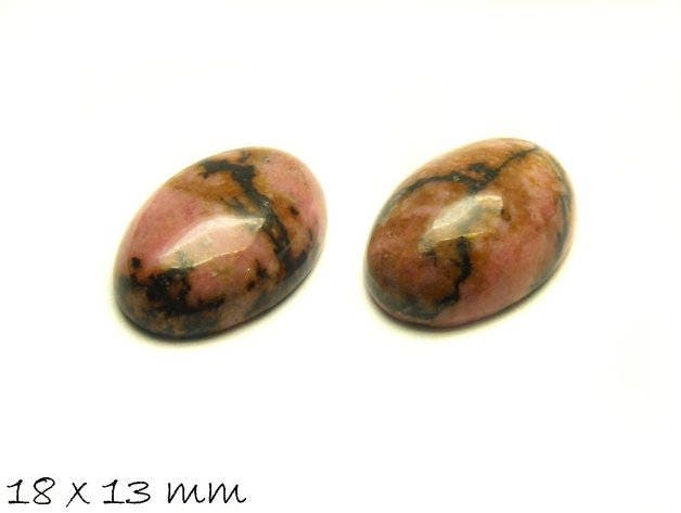 2 Stück Edelstein Cabochons, Rosenspat gemustert, 18 x 13 mm