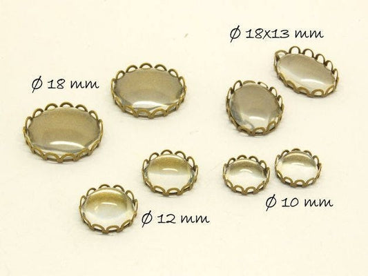 Set mit 8 Fassungen bronze inklusive Cabochons Mix DIY