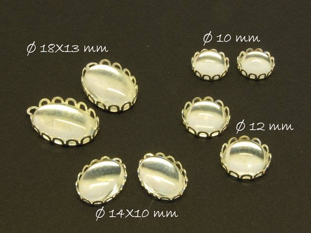 Set mit 8 Fassungen in silber inklusive Cabochons Mix DIY