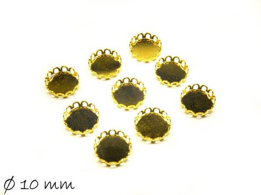 10 Stück Fassungen für Cabochons, 10 mm, golden