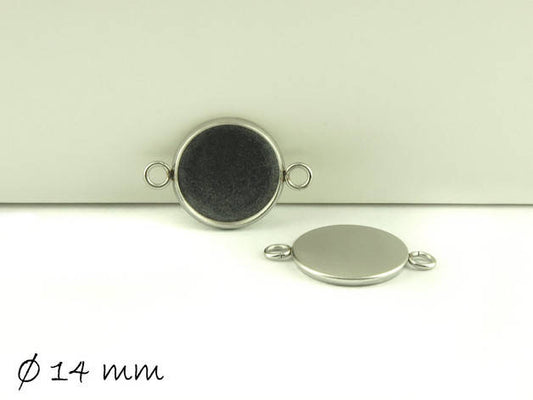 2 Stück Verbinder mit Fassung für Cabochons, Doppelöse, Edelstahl, Silber, 14 mm