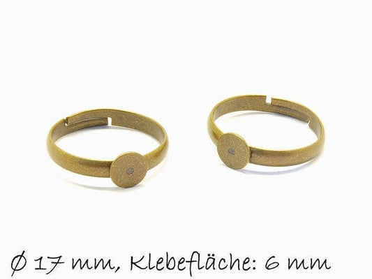 2 Stück Ring Rohling, verstellbar, bronze, 17 mm, Fläche 6 mm