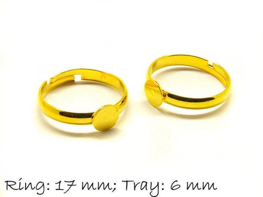 2 Stück Ring Rohling, verstellbar, golden, 17 mm, Fläche 6 mm