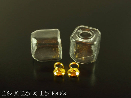 1 Stück Hohlperle Würfel m. Verschluss 16x15x15 mm gold