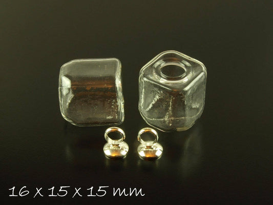 1 Stück Hohlperle Würfel m.Verschluss 16x15x15mm silber