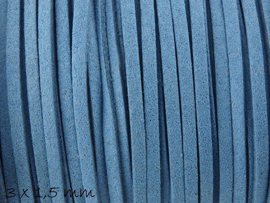 0,42EUR/m - 6 m Wildlederimitat 3 x 1,5 mm Kornblumen blau, flach