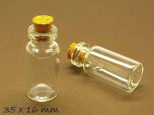 1 Stück kleine Glasflasche 35 x 16 mm mit Korken Anhänger Charm Glas Flasche