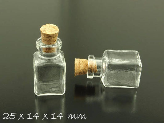1 Stück kleine Glasflasche Würfel mit Korken Anhänger Charm Glas Flasche