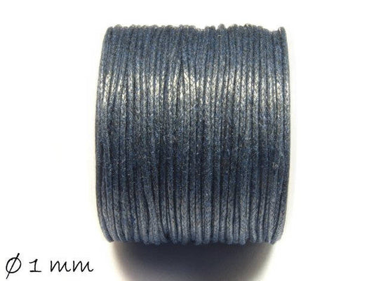 0,30EUR/m - 5 m Wachsband, Baumwollschnur, blau, graublau, Ø 1 mm