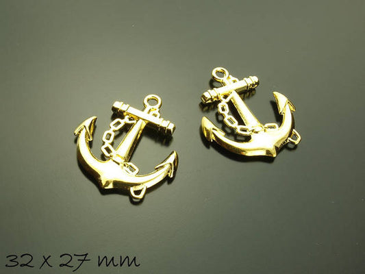 4 Stück Anhänger Anker gold groß 32 x 27 mm