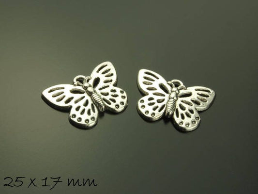 4 Stück Anhänger Schmetterling silber 25 x 17 mm