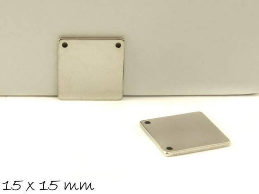 4 Stück Verbinder Stempel Quadrat, silber, Edelstahl, 15 x 15 mm