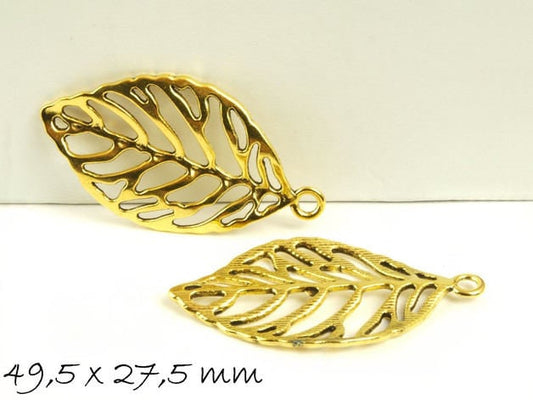 4 Stück Anhänger Blätter golden vintage 49,5 x 27,5 mm