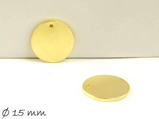 6 Stück Anhänger Stempel Edelstahl Plättchen, rund, Scheibe, gold, Ø 15 mm