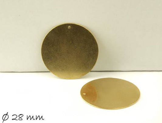 6 Stück runde Anhänger Messing golden Stempel Plättchen, gold, Ø 28 mm