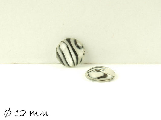 10 Stück runde Resin Cabochons schwarz-weiß, Ø 12 mm