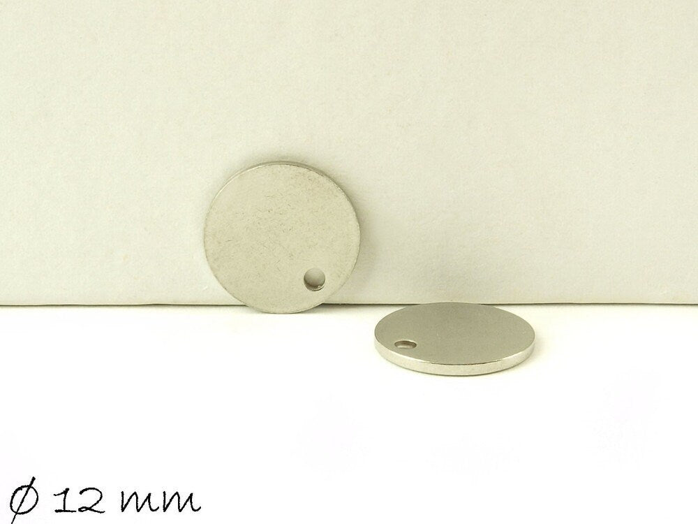 6 Stück Anhänger Edelstahl Stempel Plättchen, silber, Ø 12 mm