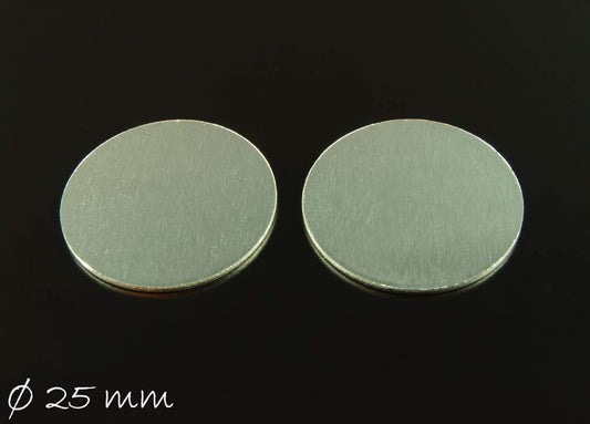 4 Stück Aluminium Stempel Plättchen, rund, silber, Ø 25 mm