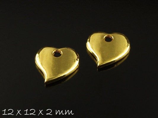 6 Stück Anhänger Stempel Herz golden 12 x 12 mm Metalllegierung