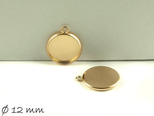 2 Stück Anhänger mit Fassung für Cabochons, Edelstahl, Rosegold, 12 mm