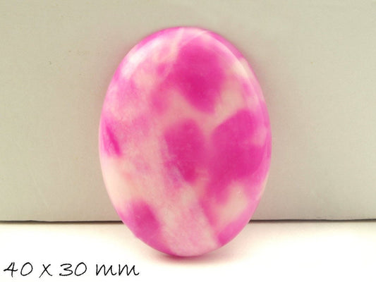 1 Stück Edelstein Cabochon, Jade, 40 x 30 mm, rosa weiß pink