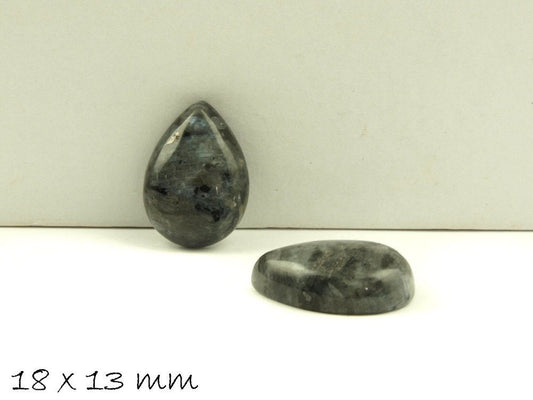 2 Stück Edelstein Cabochons Larvikit, Tropfen, Ø 18 x 13 mm grau