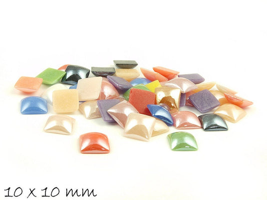 30 Stück quadratische opake Glas Cabochons 10 x 10 mm bunt Mix