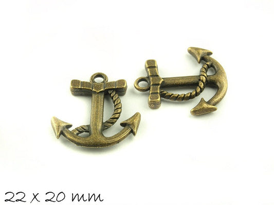 4 Stück Anhänger Anker bronze 22 x 20 mm