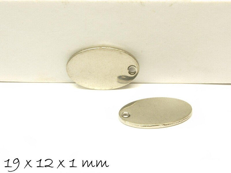 6 Stück Anhänger Stempel Plättchen oval, Edelstahl,  silbern, 19 x 12 mm