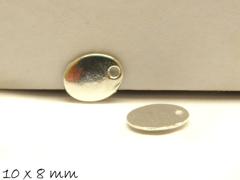 10 Stück Anhänger Stempel Plättchen oval silber klein 10 x 8 mm