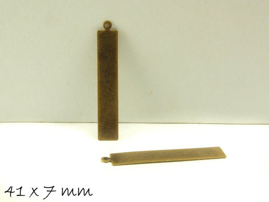 6 Stück Anhänger Stempel Plättchen bronze 41 x 7 mm Rechteck geometrisch