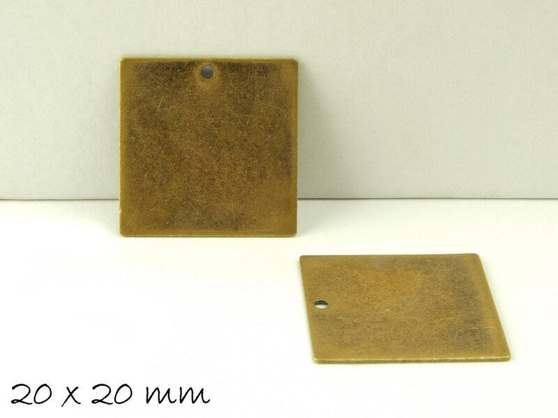 6 Stück Anhänger Stempel Plättchen bronze 20 x 20 mm Viereck quadratisch geometrisch