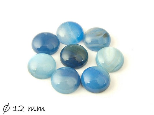 2 Stück Cabochons, blauer Achat, 12 mm