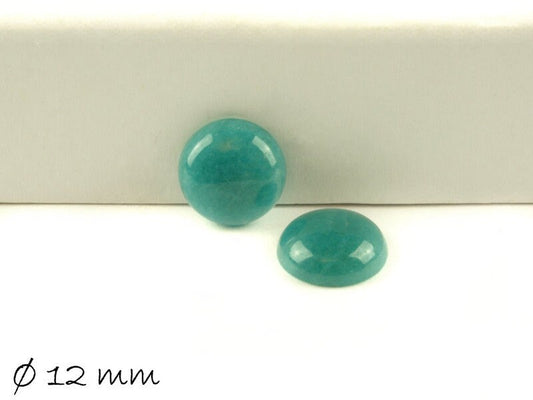 2 Stück Cabochons, Jade, 12 mm türkis blau