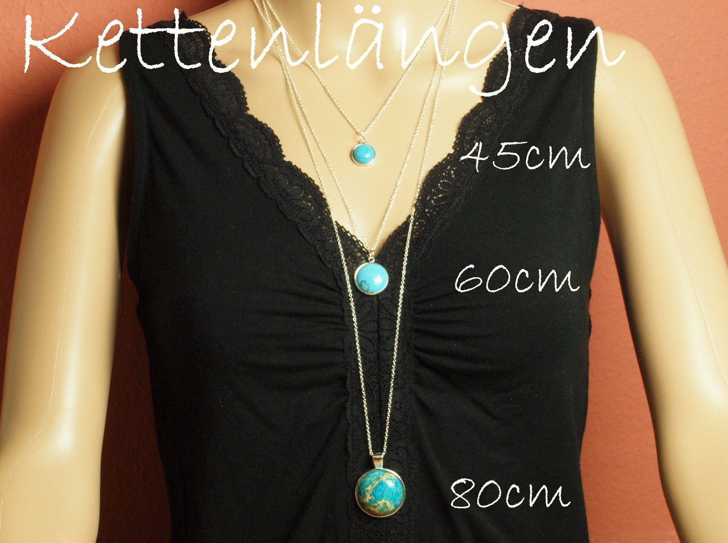 Kette weißer Howlith Edelstein Cabochon Anhänger silbern bronze golden
