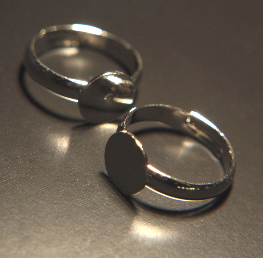 2 Stück Ring Rohling, verstellbar, platin, 14 mm