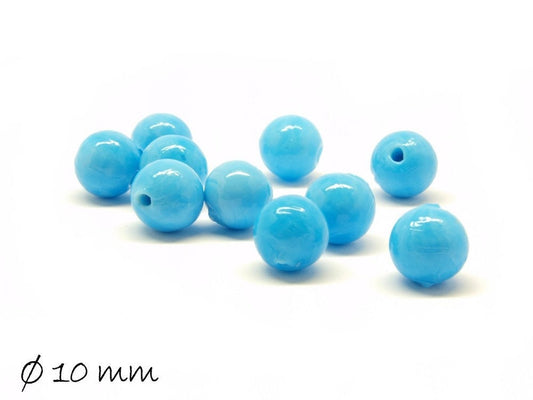 10 Stück Lampwork-Perlen, hellblau, 10mm