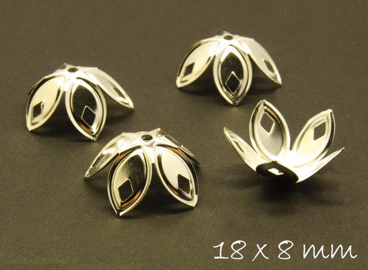 10 Stück Perlenkappen,groß & filigran, silber, 18 x 8 mm